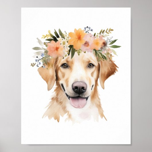 Poster Boho Jaune Labrador Flower Crown Aquarelle (Devant)