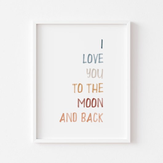 Poster Boho Je t'aime sur la lune et l'imprimé arrière