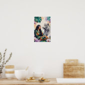 Poster Boho Jungle Dreamscape White Tiger & Woman (Cuisine)