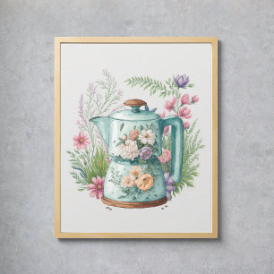 Poster Boho Kitchen Cottagecore Aquarelle Café