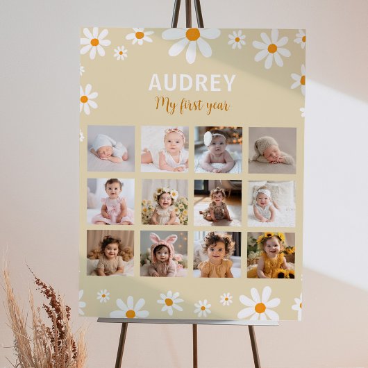 Poster Boho Light Daisy Anniversaire Photo Milestone Post
