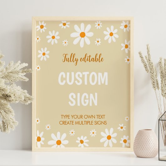 Poster Boho Light Daisy First Birthday Custom Sign