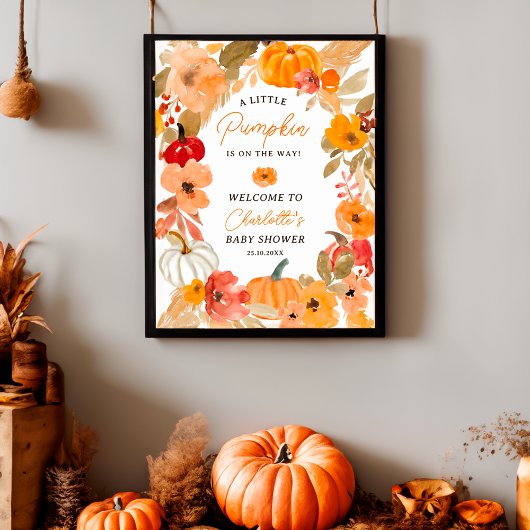 Poster Boho Little citrouille baby shower d'automne Bienv