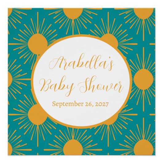 Poster Boho Little Ray of Sun Baby shower Turquoise (Devant)