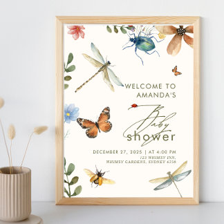 Poster Boho Love Bug Insectes baby shower libellule