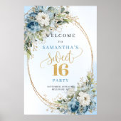 Poster Boho Luxe Panneau de Sweet 16 Fleurs Bleu Clair et (Devant)