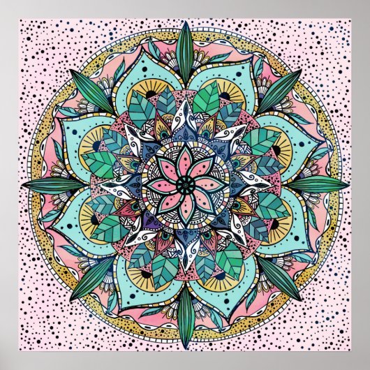 Poster Boho Mandala couleur aquarelle Floral (Devant)