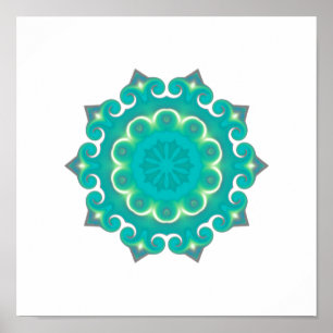 Poster Boho Mandala Kaleidoscope Turquoise de Bohême