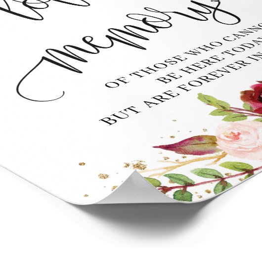 Poster Boho marsala bordeaux fleuri en signe de mémoire d (Coin)