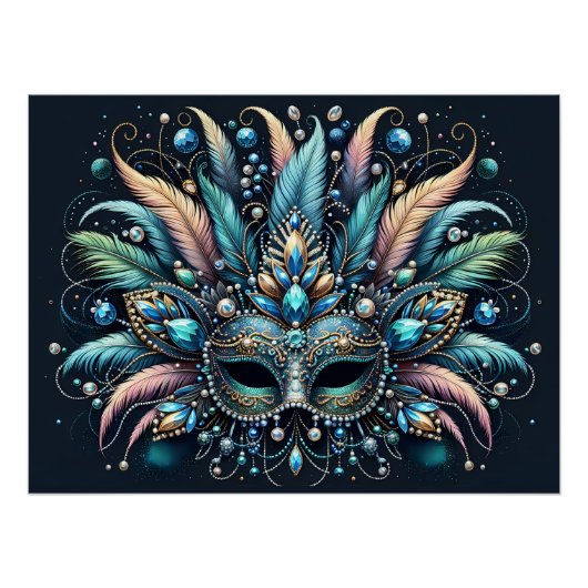 Poster Boho Masquerade Feather Jewel Mask (Devant)