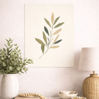 Poster Boho Minimal Botanique Feuille Neutre Vert Beige