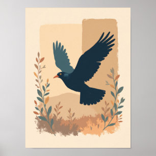 Poster Boho minimaliste à l'effervescence d'oiseaux Abstr