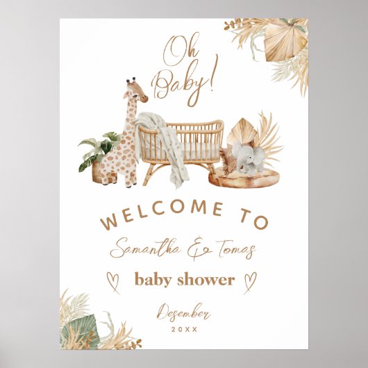 Poster Boho Modern Heart Baby shower de police (Devant)