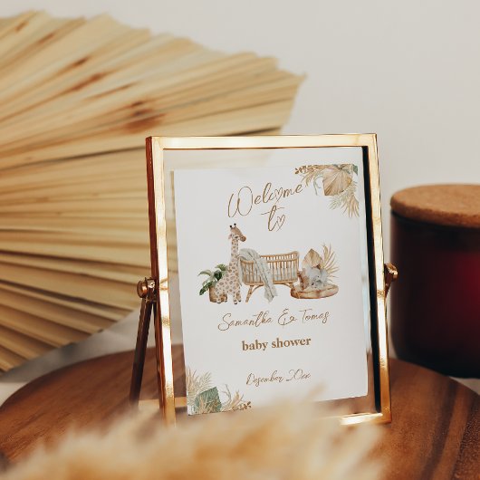 Poster Boho Modern Heart Font Baby shower Bienvenue