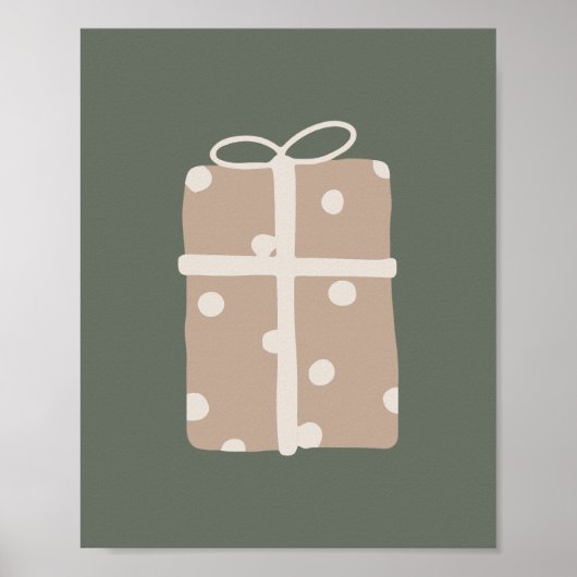 Poster Boho moderne Beige & vert Noël présent Imprimer (Devant)