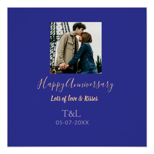 Poster Boho moderne heureux anniversaire ajouter nom bleu (Devant)