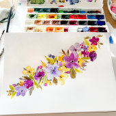 Poster Boho moderne violet fleuri accueil douche nuptiale