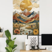 Poster Boho Montagne Céleste Rivière Soleil Prairie (Bureau à domicile)