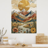 Poster Boho Montagne Céleste Rivière Soleil Prairie (Cuisine)