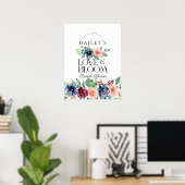 Poster Boho Navy Pink Floral Love in Bloom Bridal Shower (Bureau à domicile)
