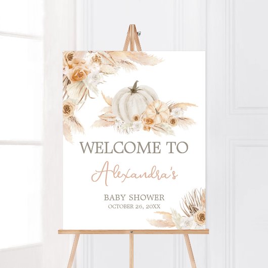 Poster Boho Neutral Citrouille Baby shower Bienvenue