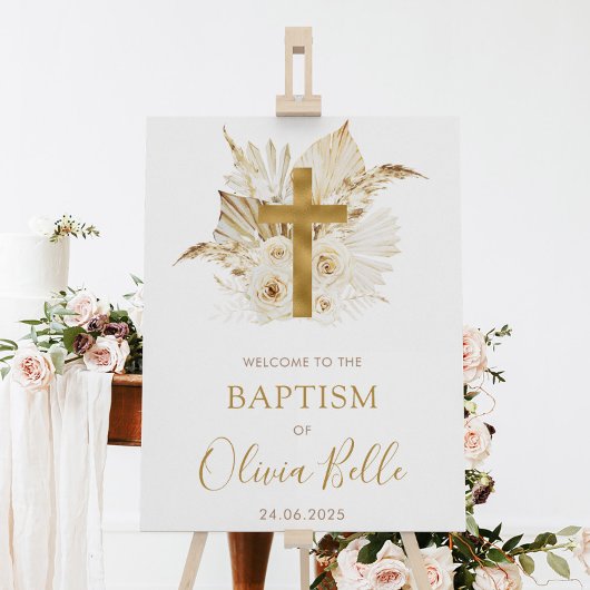 Poster Boho Neutral Séché Palm Floral Baptême Bienvenue