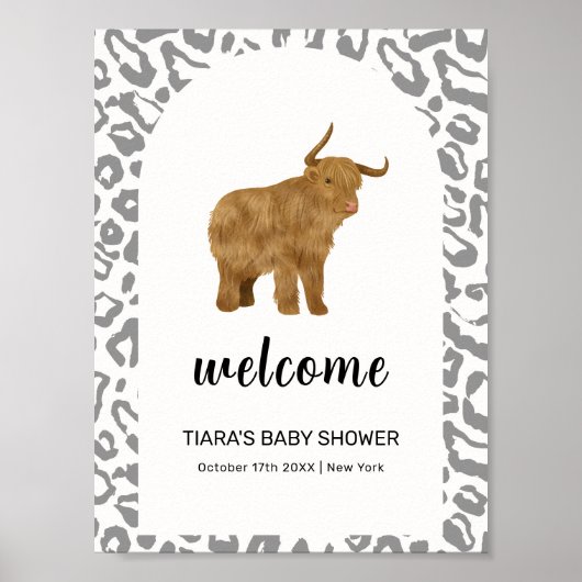 Poster Boho Noir Saint Vache Baby shower Occidental Bienv (Devant)