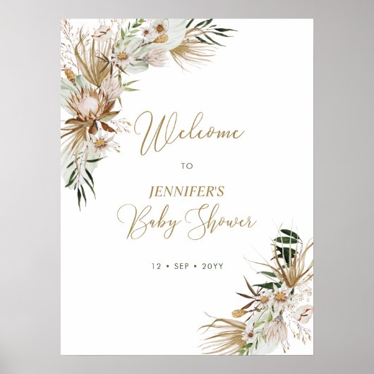 Poster Boho or/Baby shower bohème Bienvenue (Devant)
