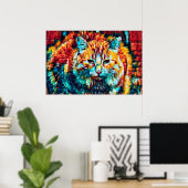 Poster Boho Orange Bleu coloré Hippie Tabby Chat (Bureau à domicile)