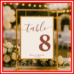 Poster Boho Orange Brûlé Numéro de Table Fleur Sauvage