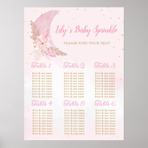 Poster Boho Over the Moon Baby shower Seating Chart