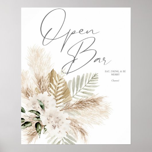 Poster Boho Palm Pampas & Beige Floral Open Bar Signal 2 (Devant)