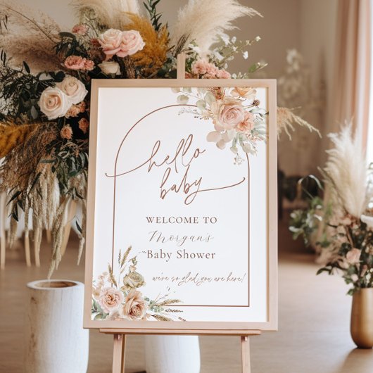 Poster Boho Pampas Baby shower en herbe Arche Bienvenue