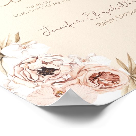 Poster Boho Pampas Baby shower en herbe Bienvenue (Coin)