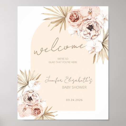 Poster Boho Pampas Baby shower en herbe Bienvenue (Devant)