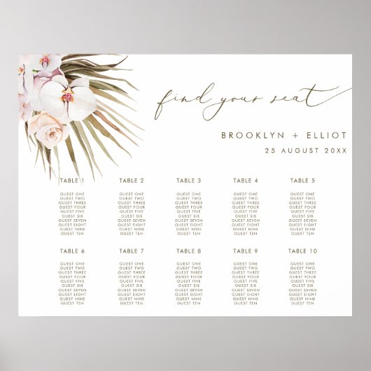 Poster Boho Pampas Grass 10 Tables Plan Mariage (Devant)