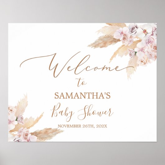 Poster Boho Pampas Grass Baby shower fille Signal de bien (Devant)