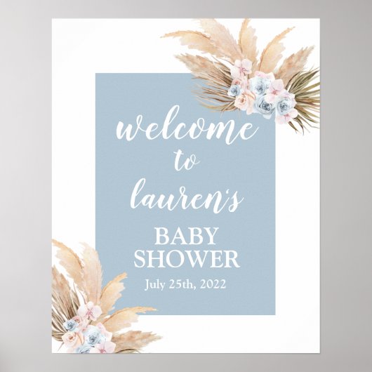 Poster Boho Pampas Grass Baby shower Garçon Panneau de bi (Devant)