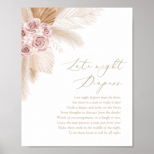 Poster Boho Pampas Grass Baby shower Late Night Diapos (Devant)