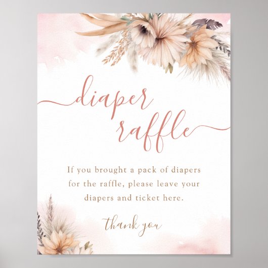 Poster Boho Pampas Grass Girl Baby shower Déchets Raffle (Devant)