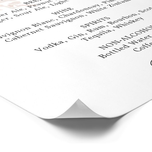 Poster Boho Pampas Grass Mariage Boire Menu Signer (Coin)