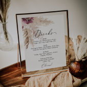 Poster Boho Pampas Grass Mariage Boire Menu Signer