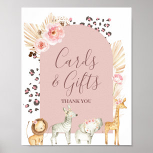 Poster Boho Pampas Grass Safari Animaux Cartes & Cadeaux