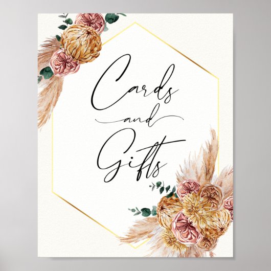 Poster Boho Pampas Grass séché Bouquet Cartes et Cadeaux  (Devant)