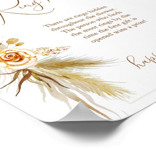 Poster Boho pampas herbe bague chasse nuptiale douche jeu (Coin)