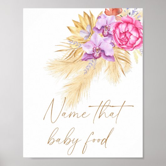 Poster Boho pampas herbe - nom de l'alimentation pour béb (Devant)