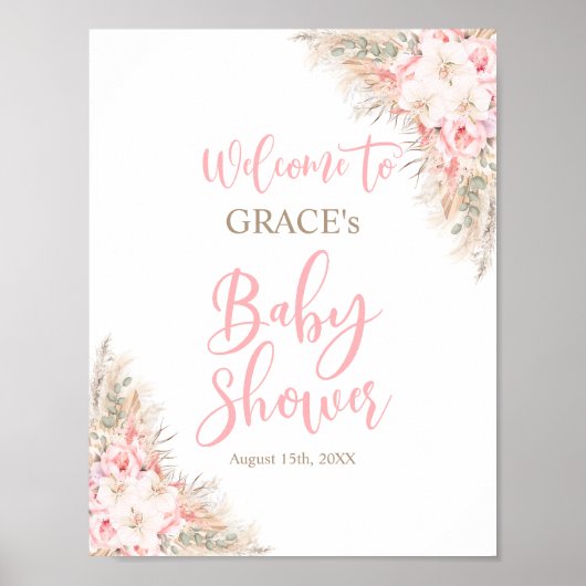 Poster Boho Pampas Orchidées Peonies Baby shower d'accuei (Devant)