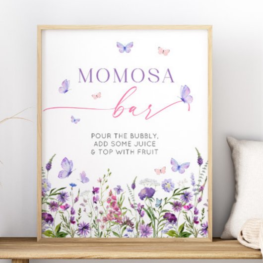 Poster Boho Papillon Fleur sauvage Baby shower Momosa Bar