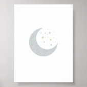 Poster Boho pastel lune et étoiles bleu imprimé (Devant)