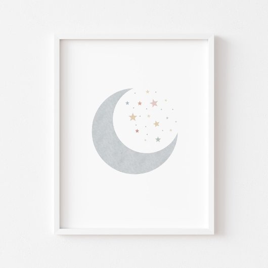 Poster Boho pastel lune et étoiles bleu imprimé